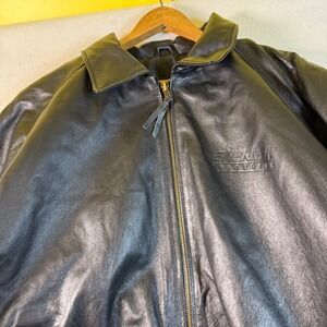 Burks Bay Mens Black Leather Bomber Jacket XL Energy Resources Full Zip Coat
